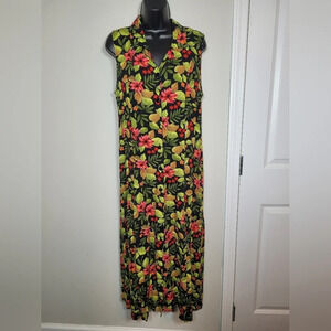 Vintage 90s Y2K Erika Dresses Tropical Floral Button Front Dress sz M